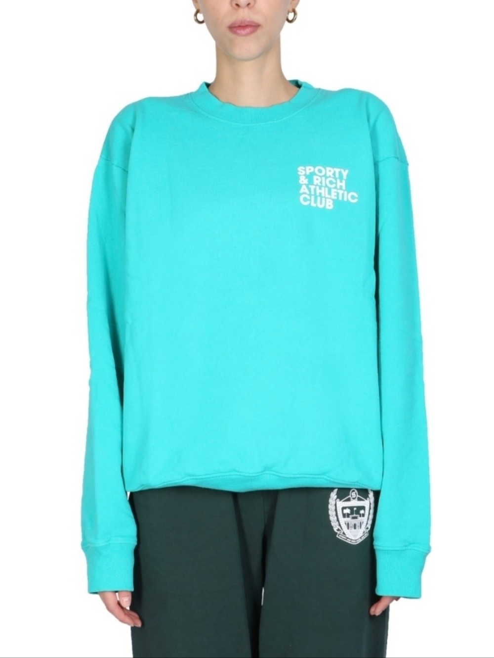 Sporty & Rich Exercise Often Logo Print Turquiose Unisex Crewneck Large